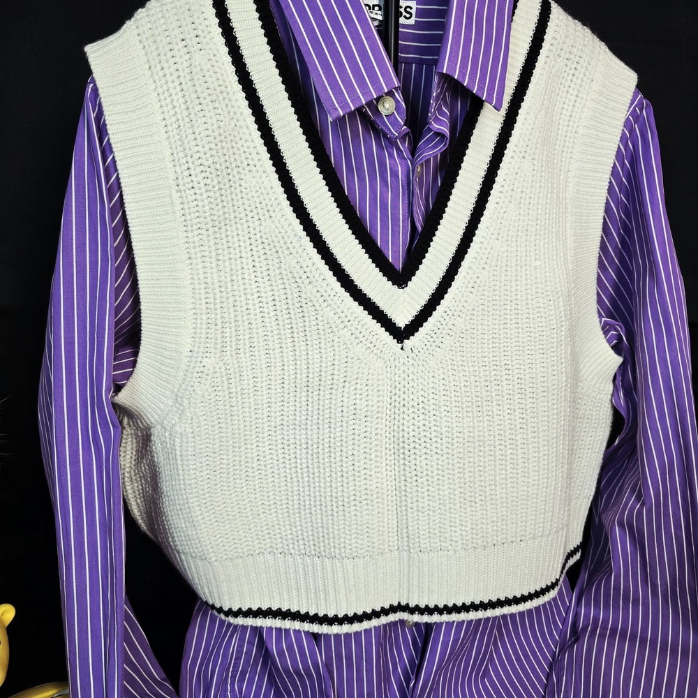 White Knit Vest with Black Trim